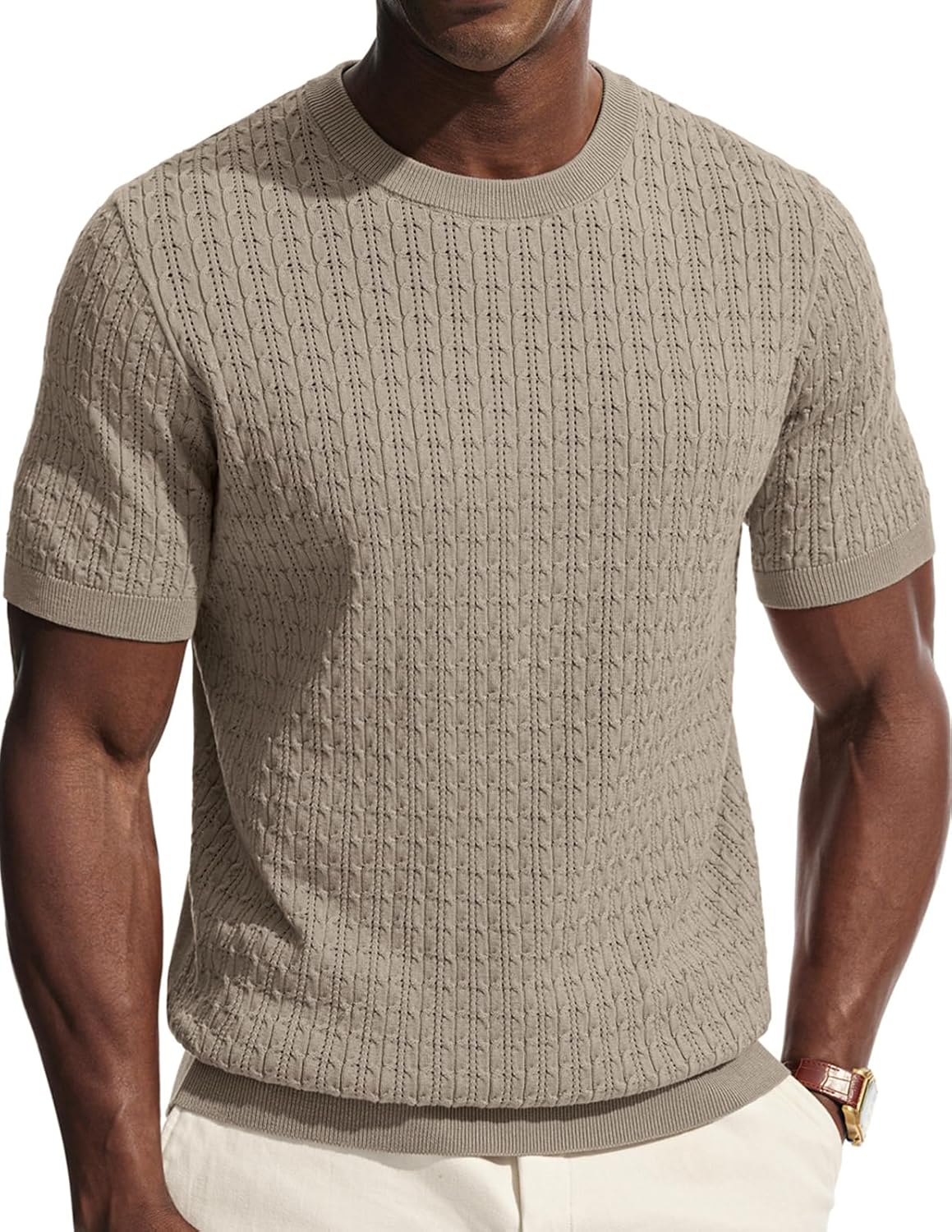 PJ PAUL JONES Mens T-Shirts Short Sleeve Textured Knit Shirt Casual Hollow Out Tee Shirts Crewneck Pullover Tees