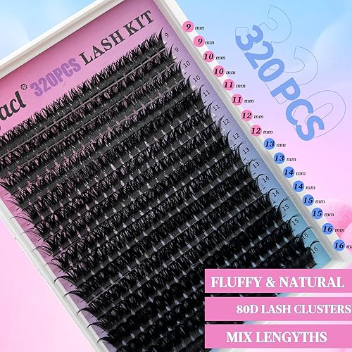 Miniatura 6 de Extensiones de pestañas en racimo, 320 unidades, pestañas esponjosas 80D, extensiones de pestañas gruesas para bricolaje de 0.354-0.630 in, pestañas