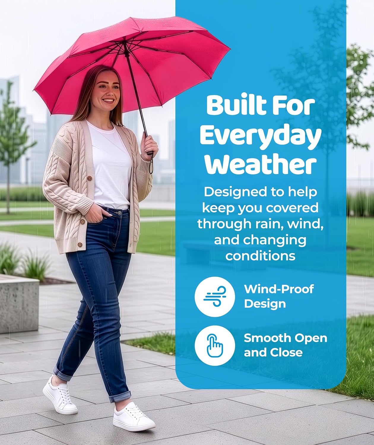 Rain-Mate Windproof Compact Umbrellas for Rain - Strong Reinforced Fiberglass Rib Design & Auto Open & Close - Portable Folding Travel Umbrella - Lightweight & Packable for Women & Men, Easy Collapse image 2