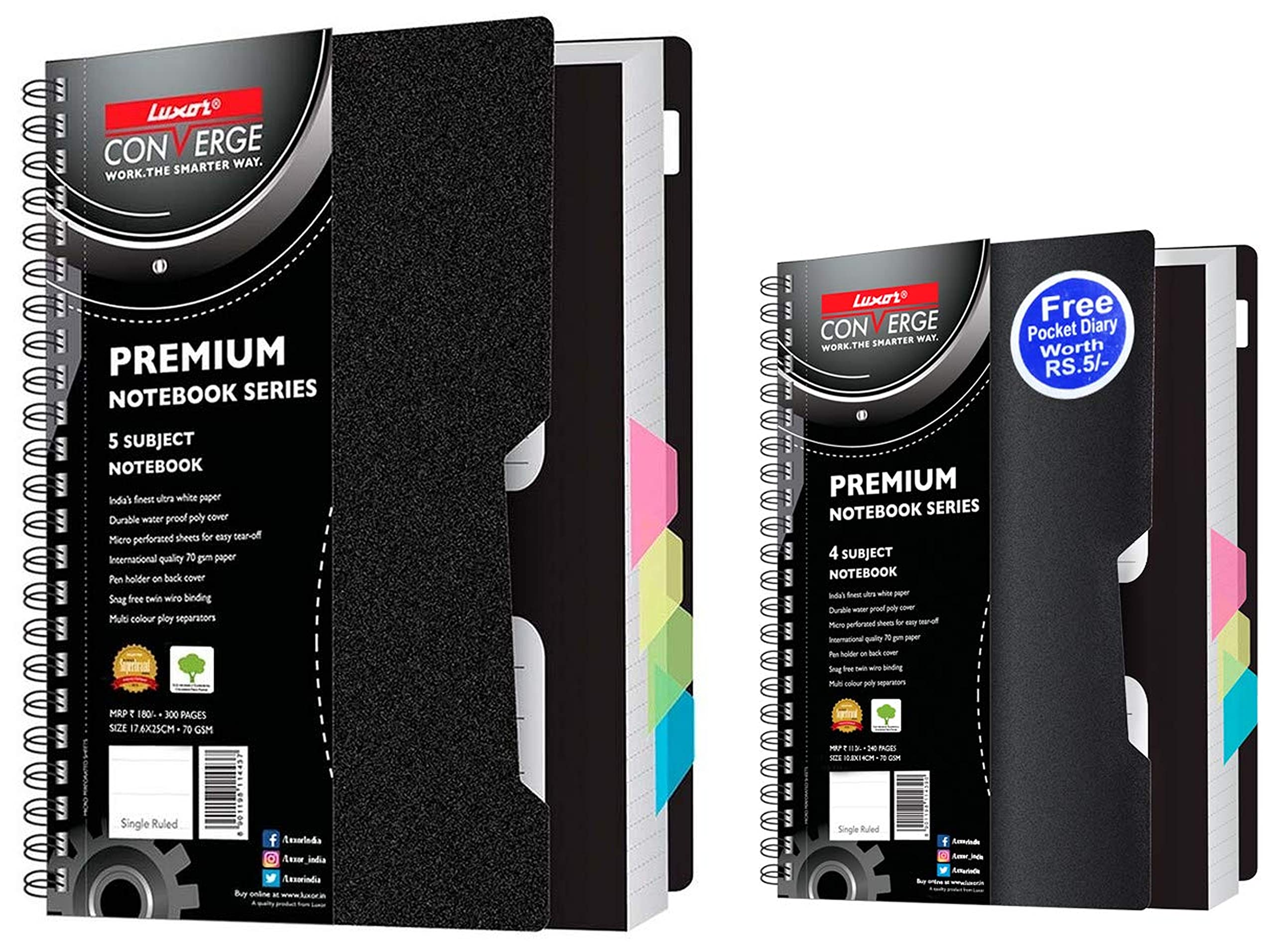 Luxor 5 Subject Single Ruled Notebook - B5, 70 GSM, 300 pages Subject 4 Single Ruled Pocket Notebook - A6, 70 GSM, 240 pages (B0BPXR5BC8) Amazon Price History, Amazon Price Tracker