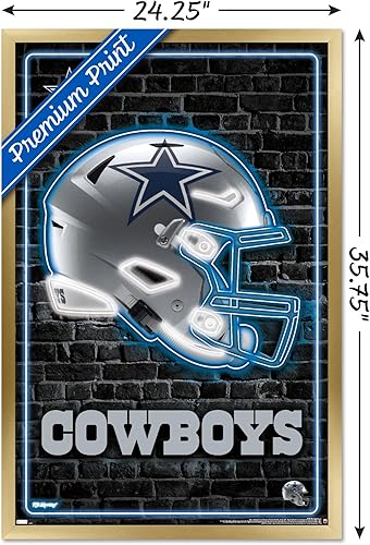 Miniatura 3 de Trends International NFL Dallas Cowboys - Póster de pared con casco neón 23, 34 pulgadas de largo x 22.4 pulgadas, versión enmarcada en oro Versión