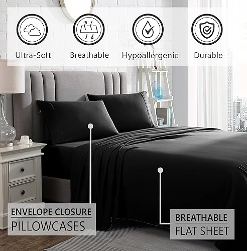 Miniatura 5 de American Home Collection Juego de sábanas de 4 piezas de tamaño matrimonial, microfibra extrasuave, transpirable, resistente a las arrugas y a la