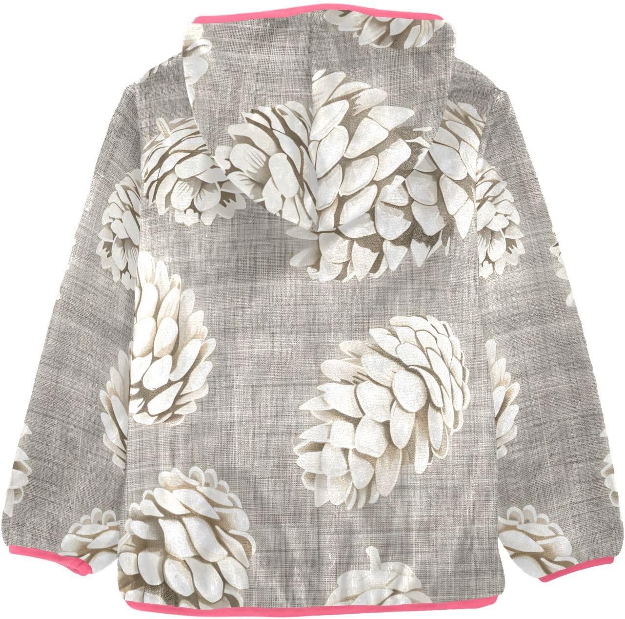 ALAZA Vintage Pinecone Cone Hoodie Jacket for Girls Toddler Fleece Zip Up Coat Plush Jacket for 3 Years