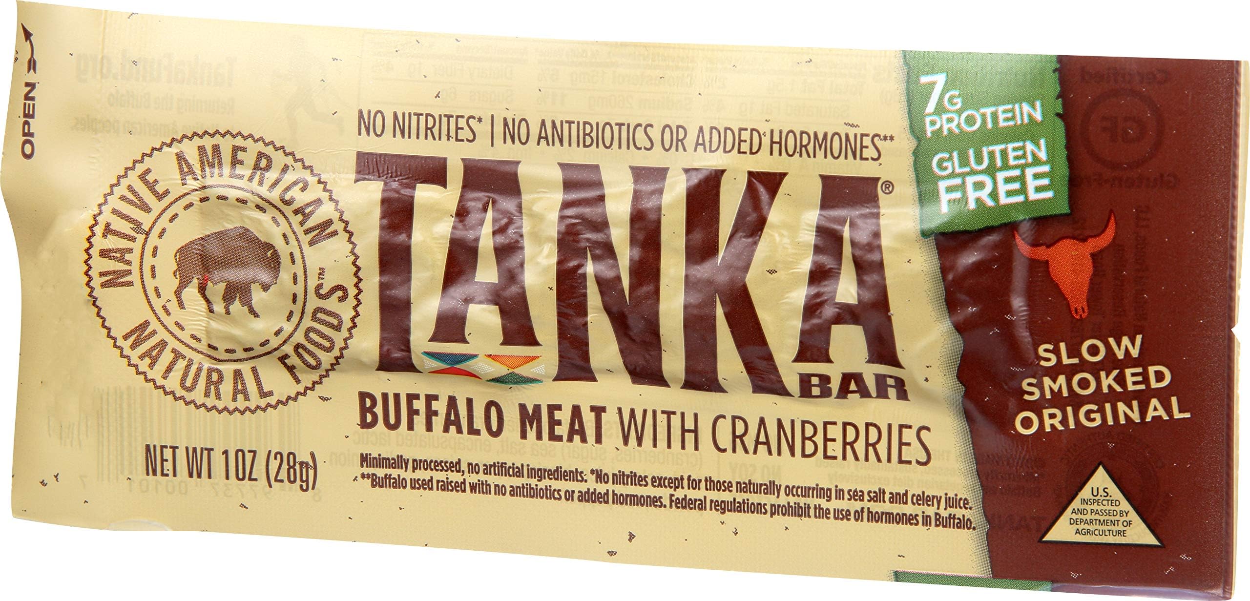 Bison Pemmican Meat Bars with Buffalo & Cranberries by Tanka, Gluten Free, Beef Jerky Alternative, Slow Smoked Original, 1 Oz, Pack of 6