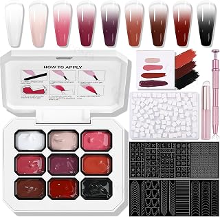 9 Colors Patting Gel Polish Palette Kit, DIY Ombre Nail Art at Home | Sponge Patting Gel with Tools for Gradient Blush Blooming Stamping Painting, No Wipe UV LED Soak Off, Easy DIY Salon Nail Art