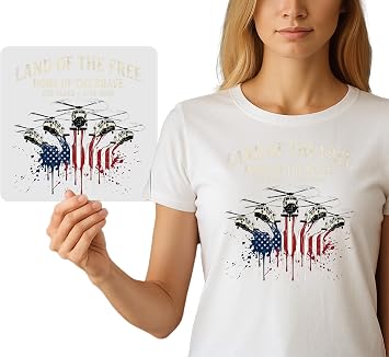 Ready-to-Press Patriotic DTF Heat Transfer - Land of the Free Home of the Brave 250 Years Anniversary Military Helicopter Iron-On Graphic for DIY Apparel & Veteran Pride Heat Press Decal