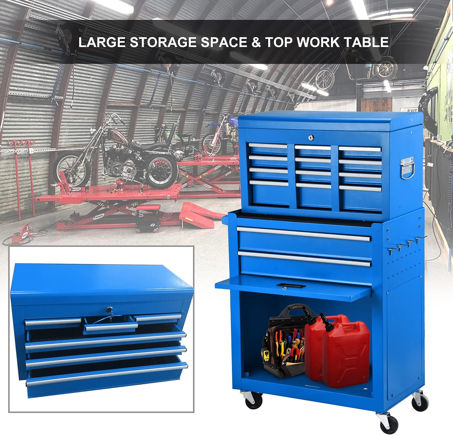 8-Drawer Tool Chest Tool Box,Rolling Tool Box Big Tool Storage Cabinet with 4 Wheels and Lockable Drawers for Garage and Warehouse,Tool Chest Gifts for Men (Blue) : Tools & Home Improvement