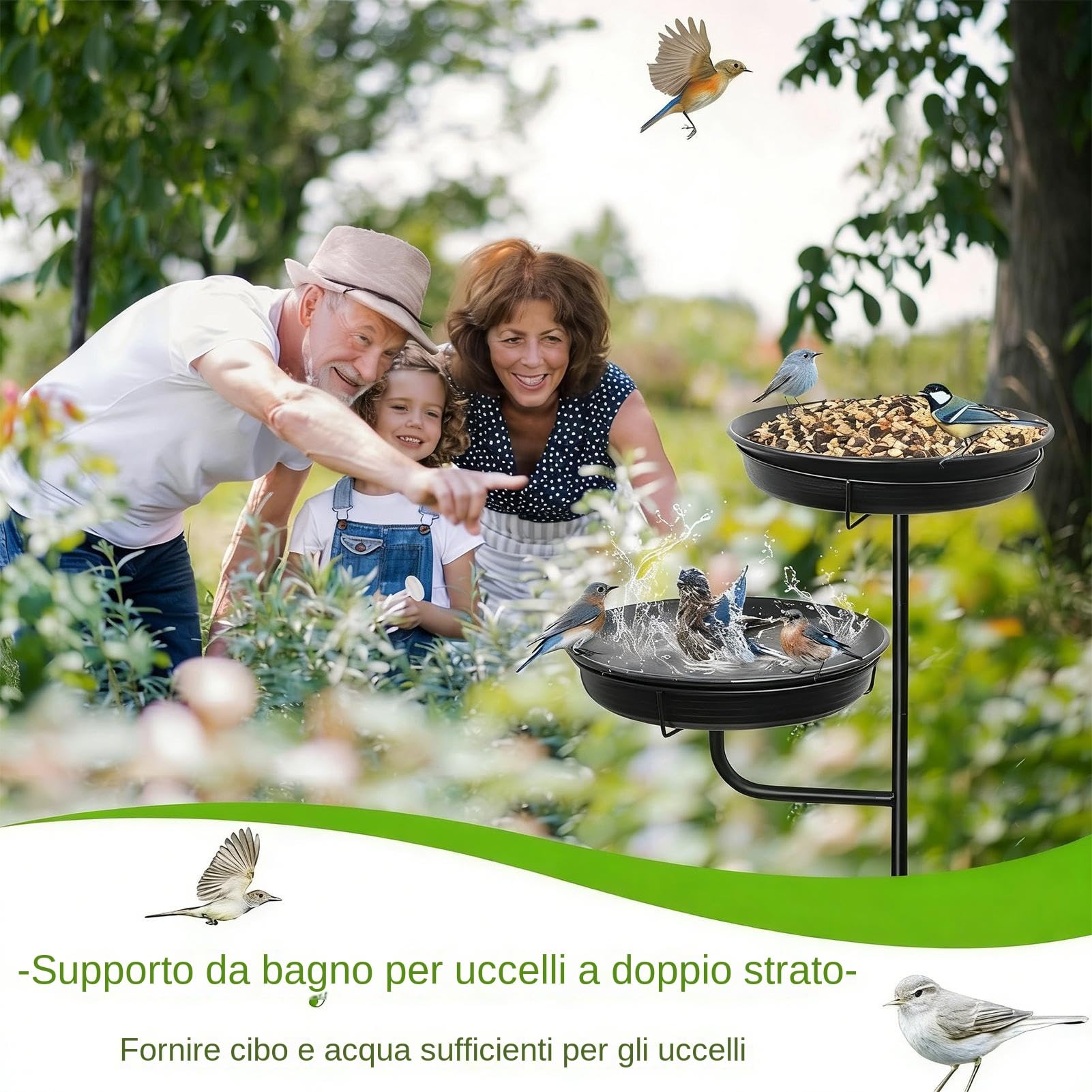 Pila Para Pájaros de Exterior De Pie Para Aves | Bebedero De Metal Con Base De Estaca De 4 Púas Decoración de Jardín Patio Terraza Césped para Regalo Padre