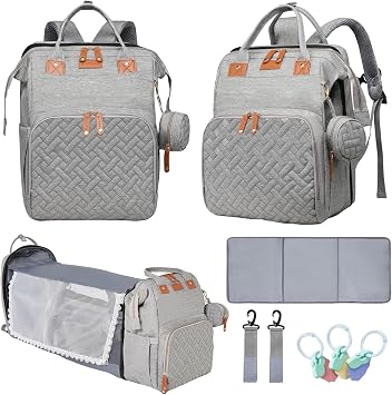 Baby Diaper Bags with Changing Station, Multifunctional Diaper Bag Backpack for Moms Dads with USB Charging Port, Waterproof Travel Diaper, Baby Shower Gifts for Baby Boy & Girls Gray
