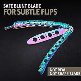 Butterfly Knife - Balisong Trainer - Multicolor Practice Butterfly Trainer with Sure Spring Latch - Balisong Knives NOT Real NOT Sharp Blade - Full Stainless Steel Fake Dull Trick CSGO Fidget Toy K08