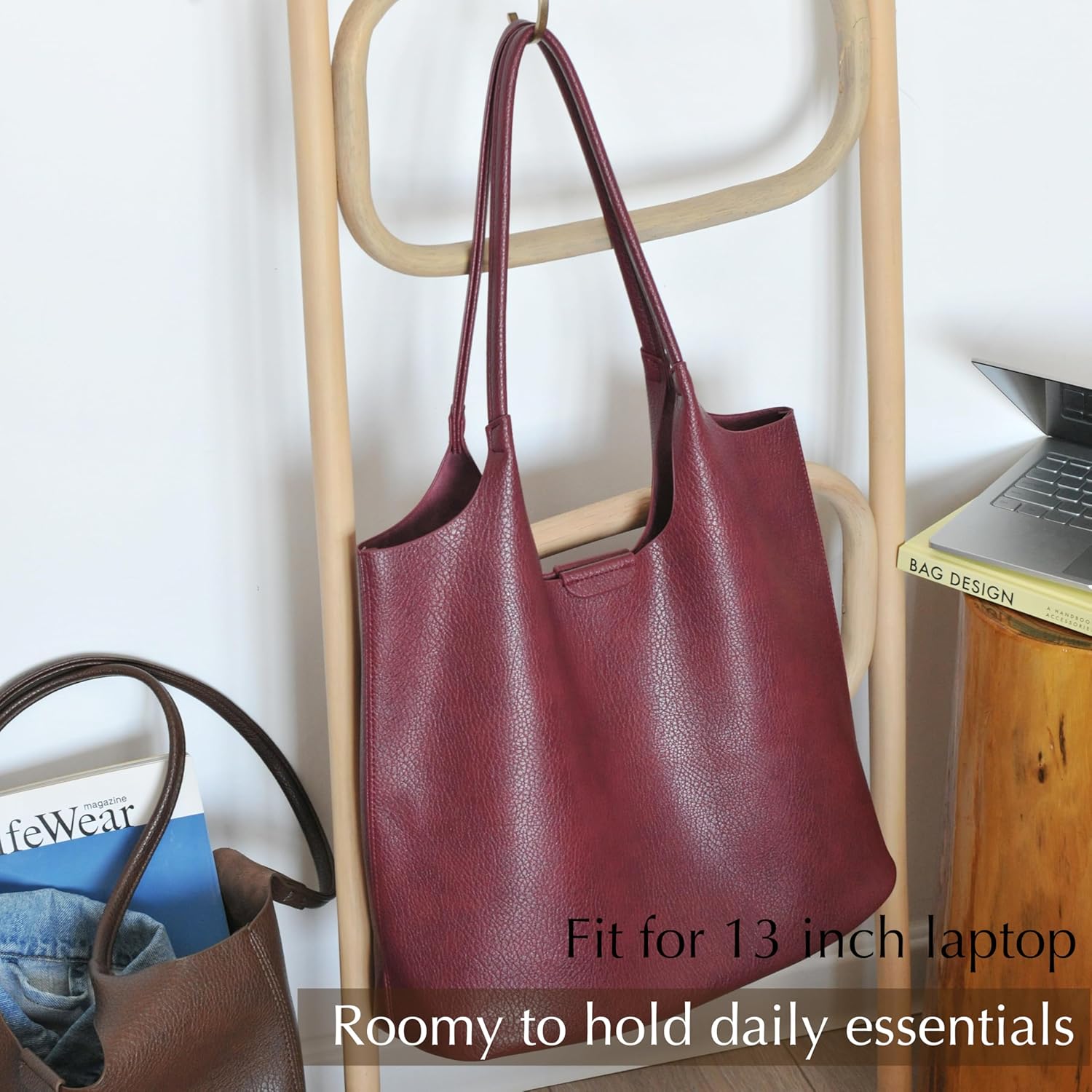 Soft Vegan Leather Tote Bag for Women Hobo Handbag Purse for Travel and Everyday - Image 2