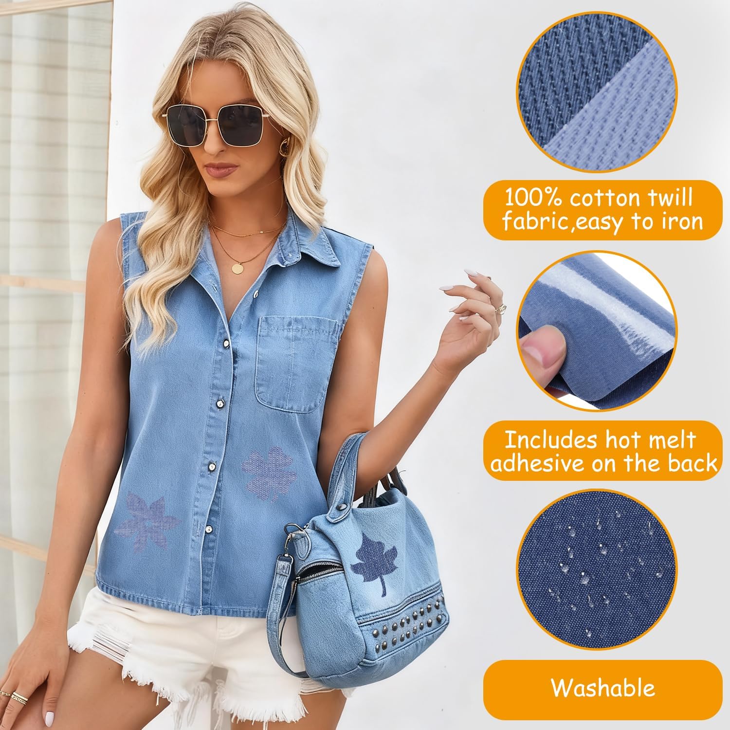 25 Pieces Fabric Patches for Decoration and Repair Iron Inside, 7.5 cm x 10.5 cm, 100% Cotton, Assorted Colours, Strong Adhesive
