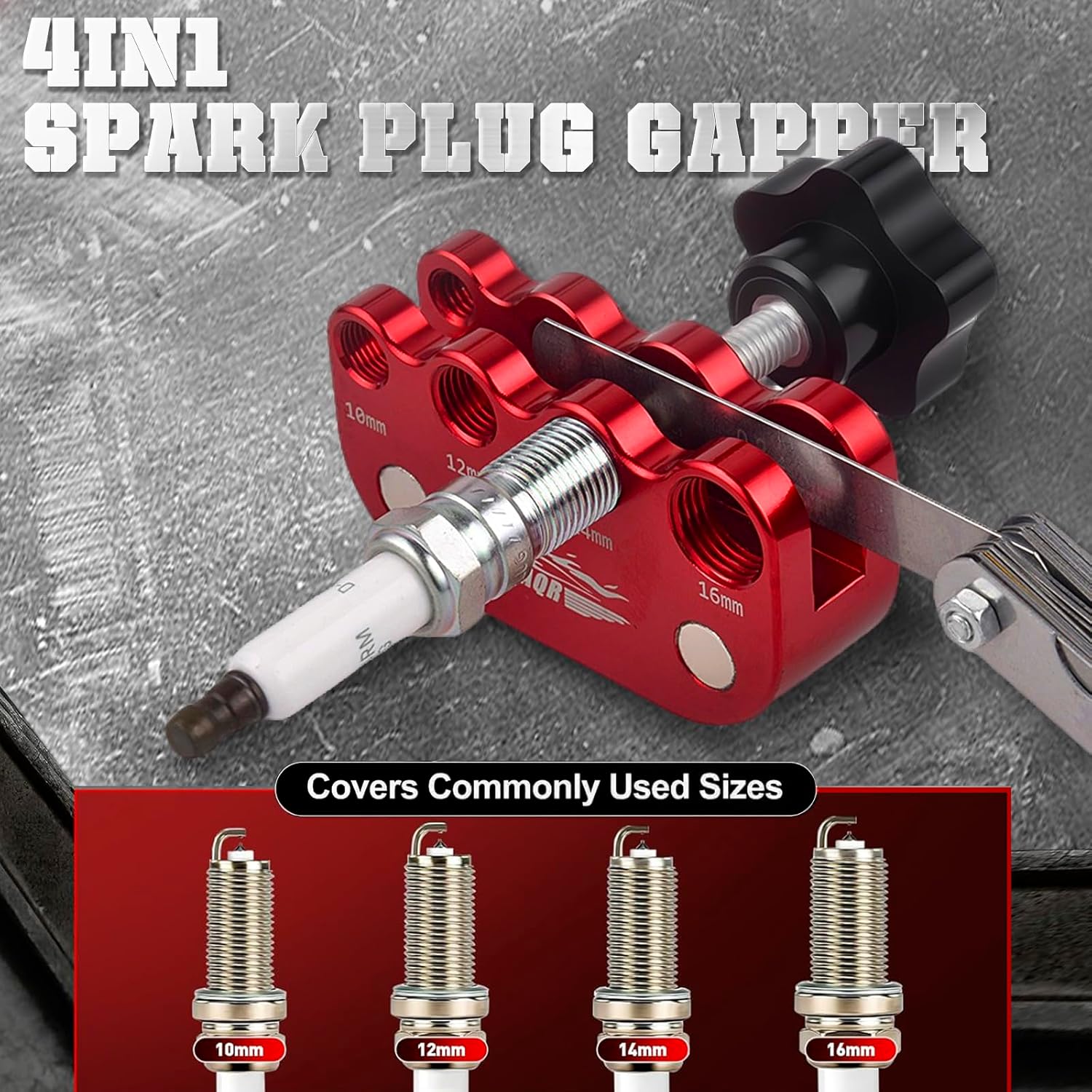 Universal Spark Plug Gap Tool for Most 10mm 12mm 14mm 16mm Spark Plugs with 1 Set Feeler Gauge Red