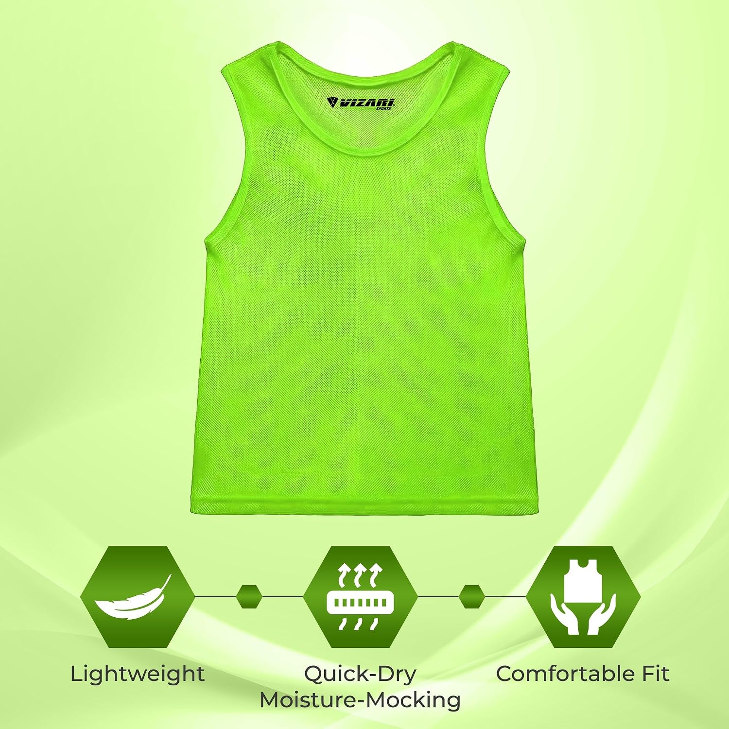 Vizari Mesh Sports Pinnies Pack of 1/12- Youth Scrimmage Vests for Soccer, Hockey, Basketball & Football