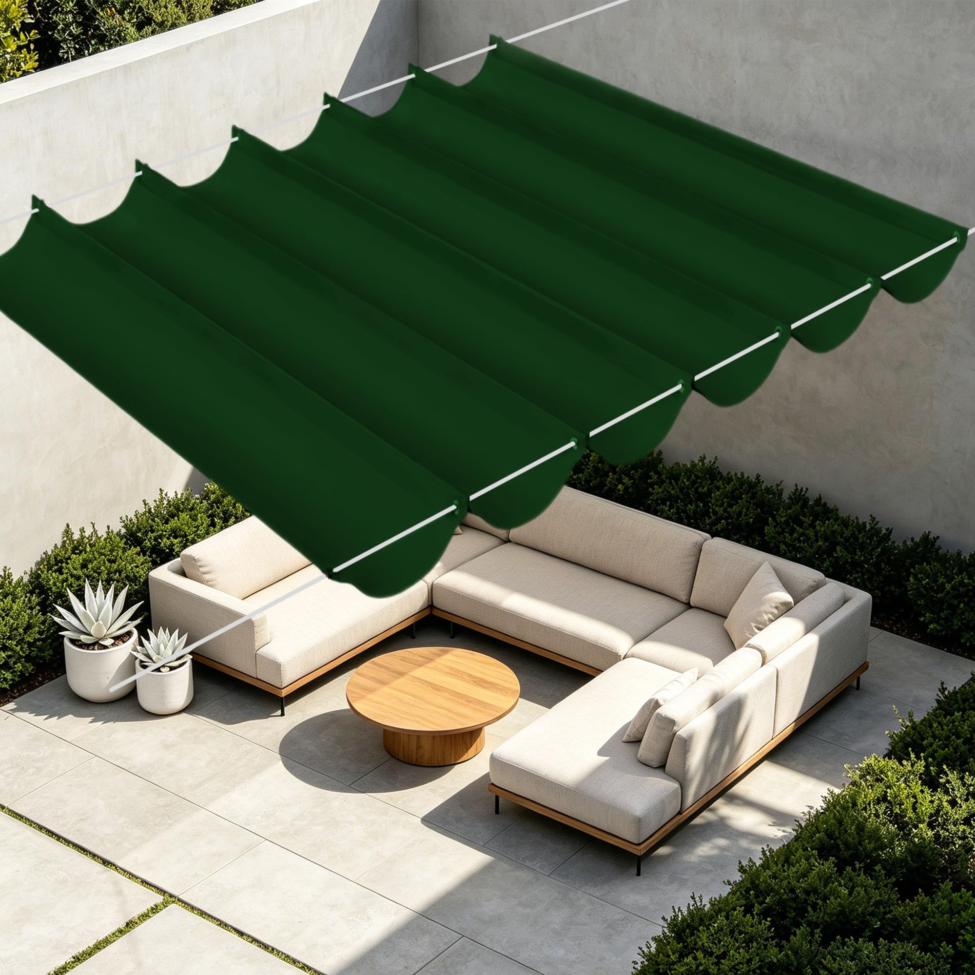 Voile ombrage rétractable vague imperméable et résistant à la pluie avec oeillets