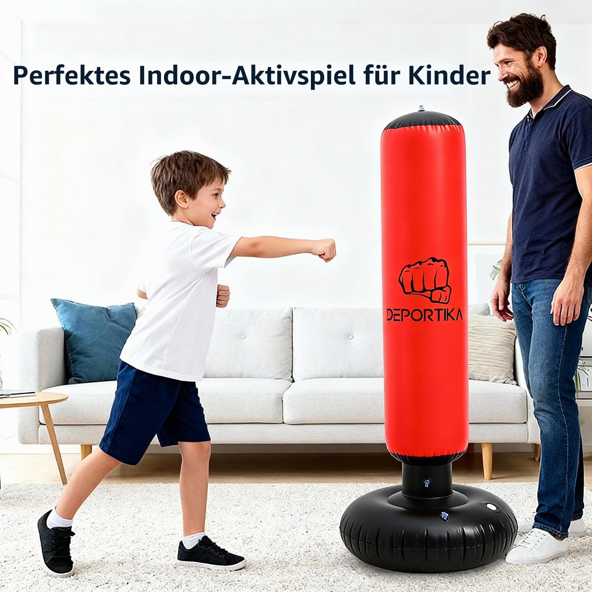 Aufblasbarer Boxsack, mit stabiler Wasserbasis, aktives Spielgerät für den Innenbereich, freistehend, Ziel, Kick, MMA, Karate, Spalte, Sandsäcke, Reflextraining, Fitness, Training (170 cm)