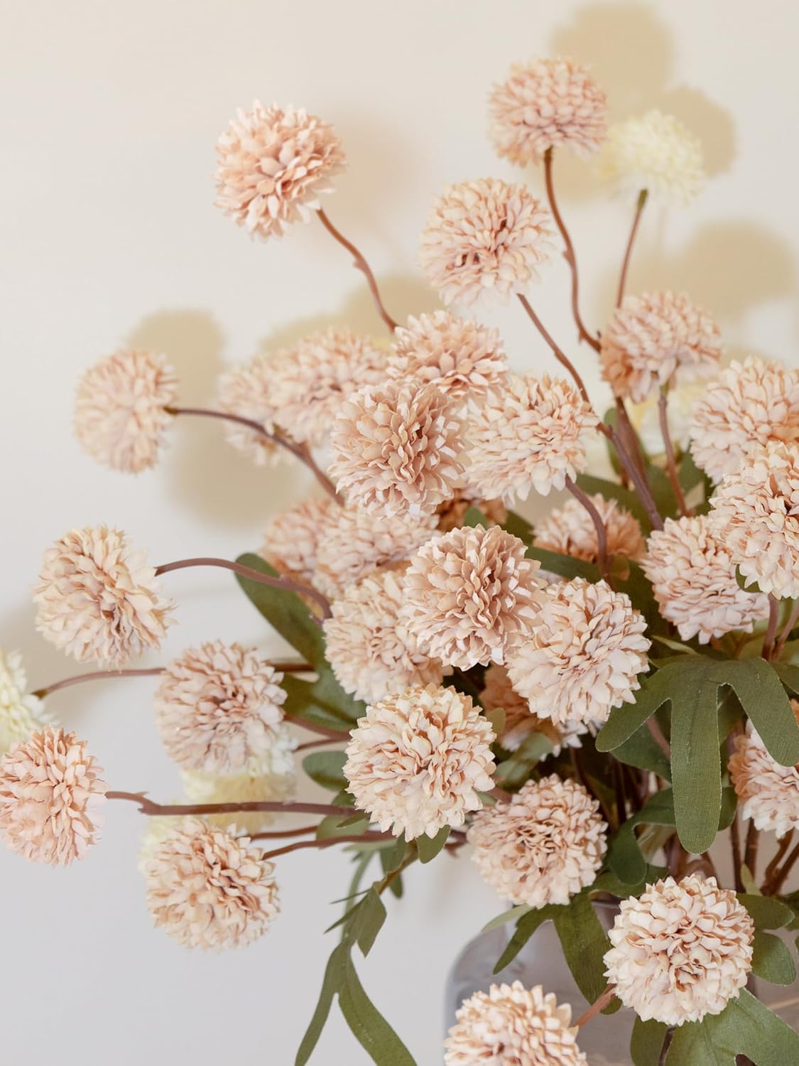 HOHOTIME 6pcs Warm Beige Faux Silk Mums Artificial Flowers, Bulk Fake Mini Chrysanthemums with Stems for DIY Bouquet Centerpieces Wedding Decor, Beige Neutral Floral Arrangements, Pom Pom Kiku Flower - Image 6