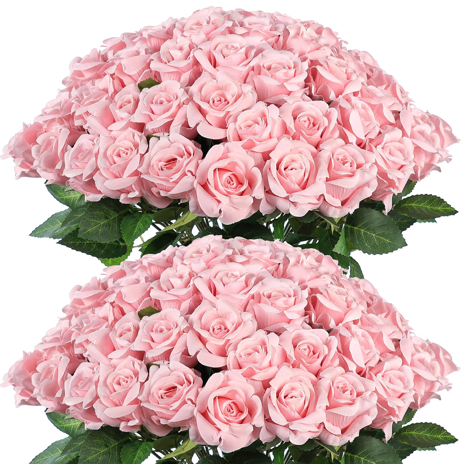 FOTEEWL 60 rosas artificiales realistas de seda sintética, ramo de rosas falsas para arreglos florales, centros de mesa de boda, fiesta, decoración del hogar (rosa)