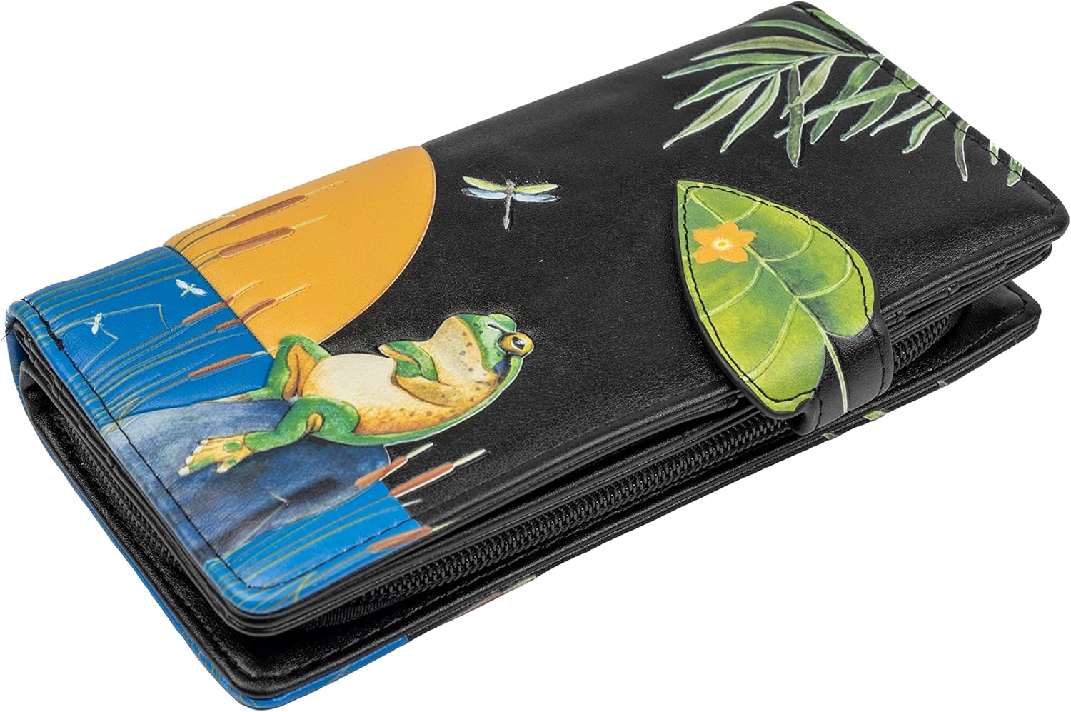 Shag Wear Women's Premium Vegan Clutch Cardholder Wallet Zipper Purse with Pretty Sunset Frogs, Black - Image 2
