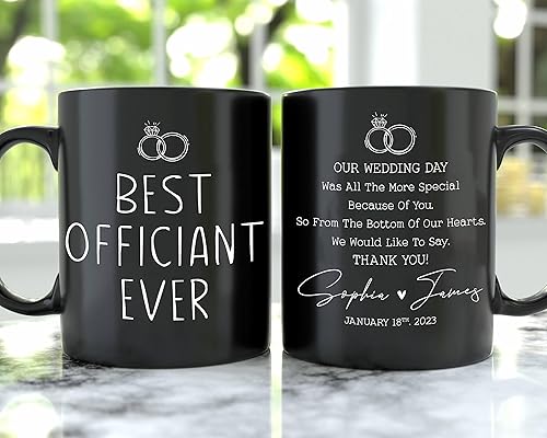 AWE-CREATIVES Taza negra personalizada con el mejor oficiante de la historia, regalo personalizado para bodas, regalos de boda, pareja, taza de café
