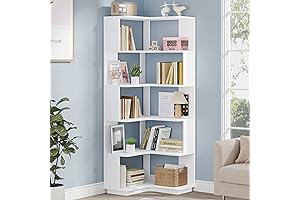 Tribesigns Corner Bookshelf Unit for Space Saving and Organization - Tall White...