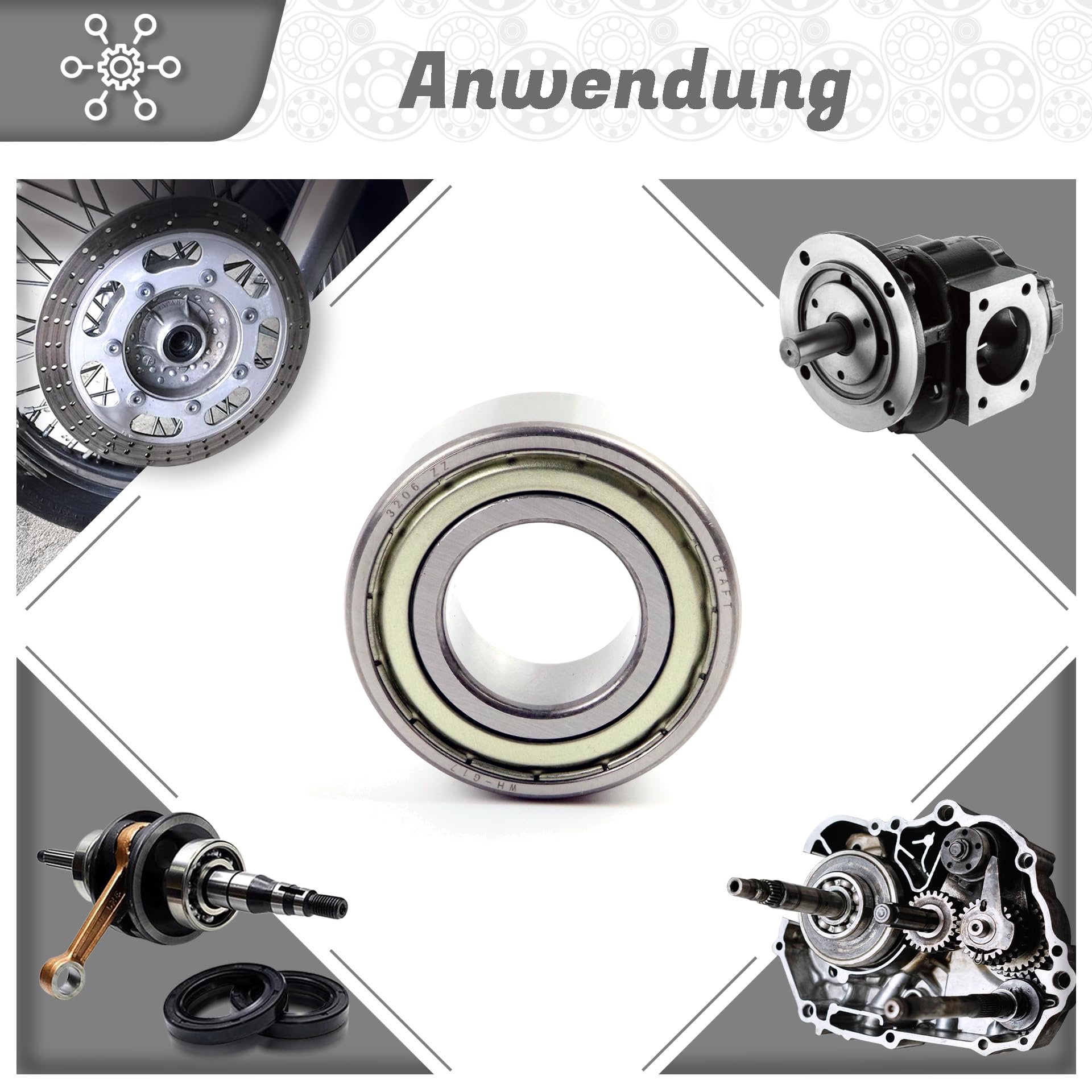 Rodamientos de bolas de contacto angular 3206/5206 2Z 30 x 62 x 23,8 mm, DIN 628, doble fila, brazo de fricción, rodamientos sellados para cargas radiales y axiales, ideal para