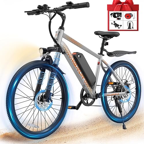 VARUN Electric Bike for Adults- 500W Peak Motor, 24/26" All-Terrain E-Bike, Up to 40 Miles & 20 MPH, Removable Battery, 7-Speed, Front Suspension, Dual Disc Brakes, with Free Accessory Pack