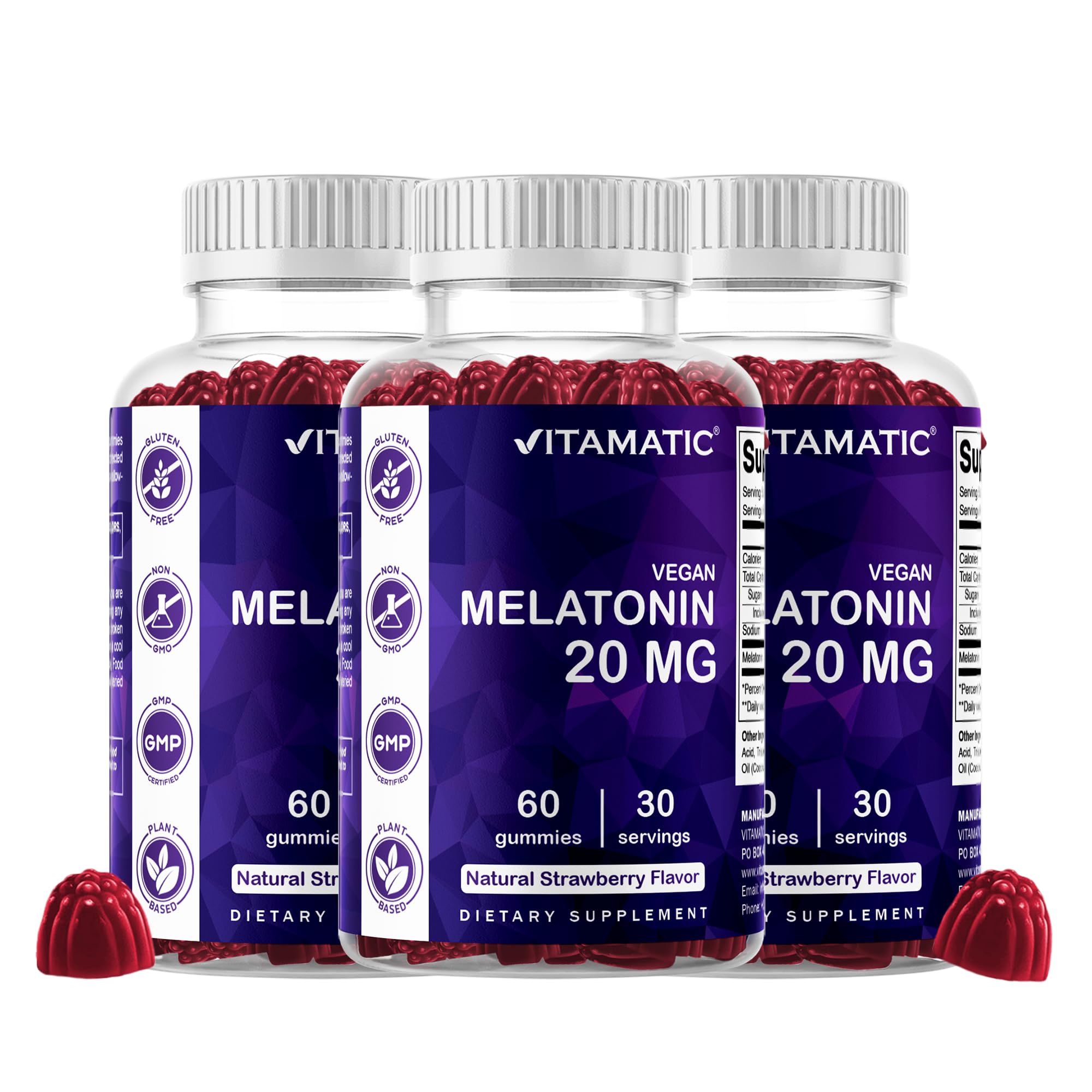 Vitamatic Melatonin 20 mg Gummies for Adults, 30 Servings - 60 Vegetarian Gummies - Non-Habit Forming Supplement