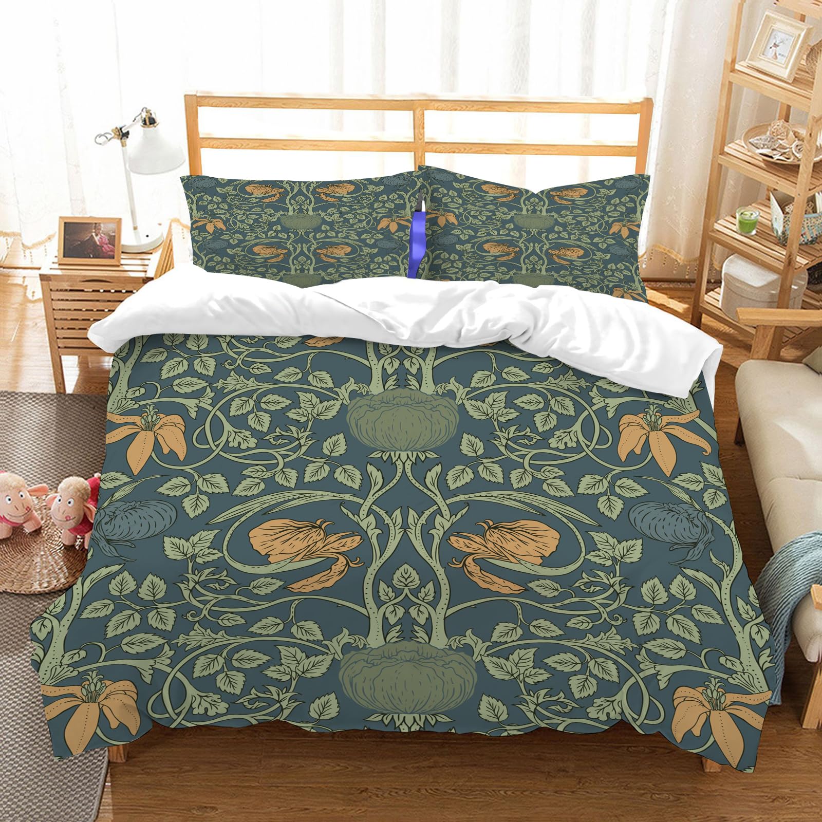 Parure de lit 100% microfibre 228x264 cm fleurie vintage chic avec 2 taies