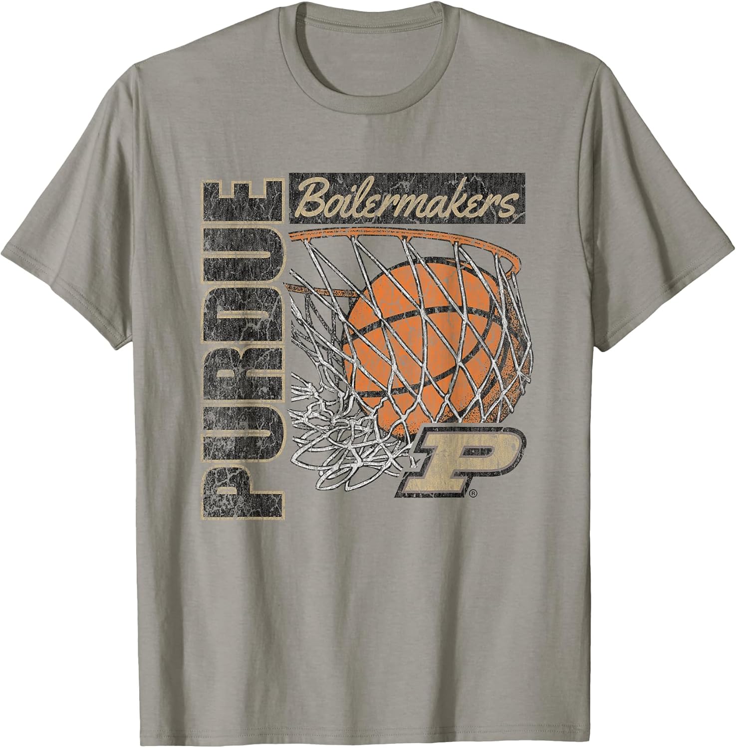 Purdue Boilermakers Vintage Basketball 90's Gray T-Shirt, Men, Slate Grey, Small