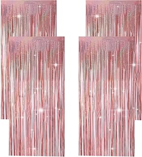 4 cortinas de oropel de oro rosa – Decoración de cumpleaños para mujer, decoración de cumpleaños, cortina con purpurina para despedida de soltero, compromiso y decoración de cumpleaños
