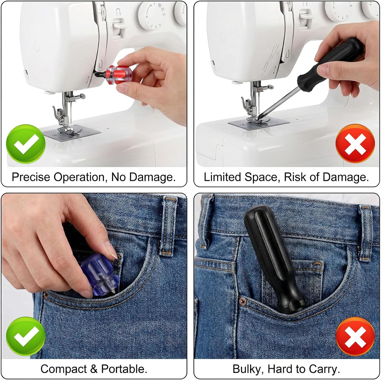 Stubby Screwdriver Set, Short Screwdriver with Flat Head and Phillips Sewing Machine Screwdrivers