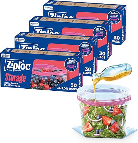 Vista 7 de Ziploc Bolsas de almacenamiento de alimentos de un galón, parte inferior de pie, fáciles de llenar, 81 unidades (el embalaje puede variar)