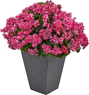 Nearly Natural 6499-BU Geranium Artificial Plant in Slate Plater, Beauty