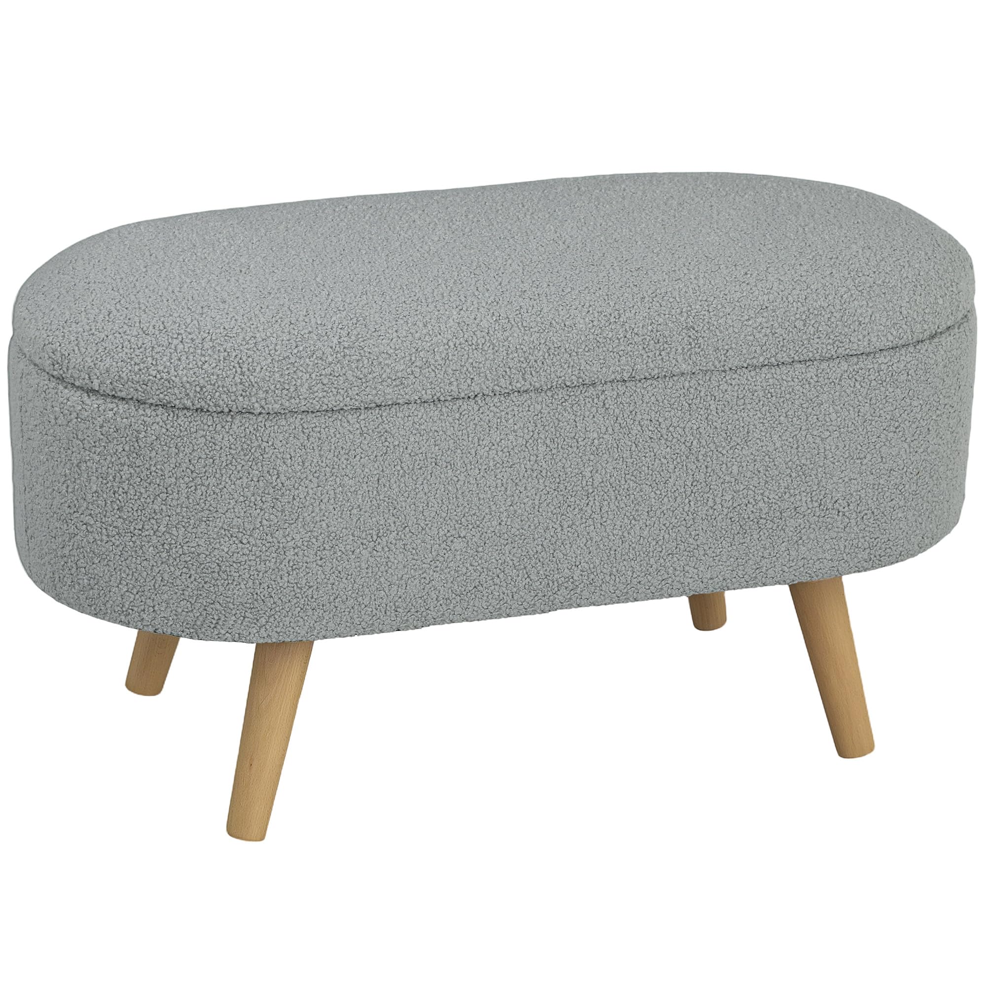 HOMCOM Ottoman Storage Bench - Charcoal Grey - Teddy Fleece Upholstery - 82W x 41D cm