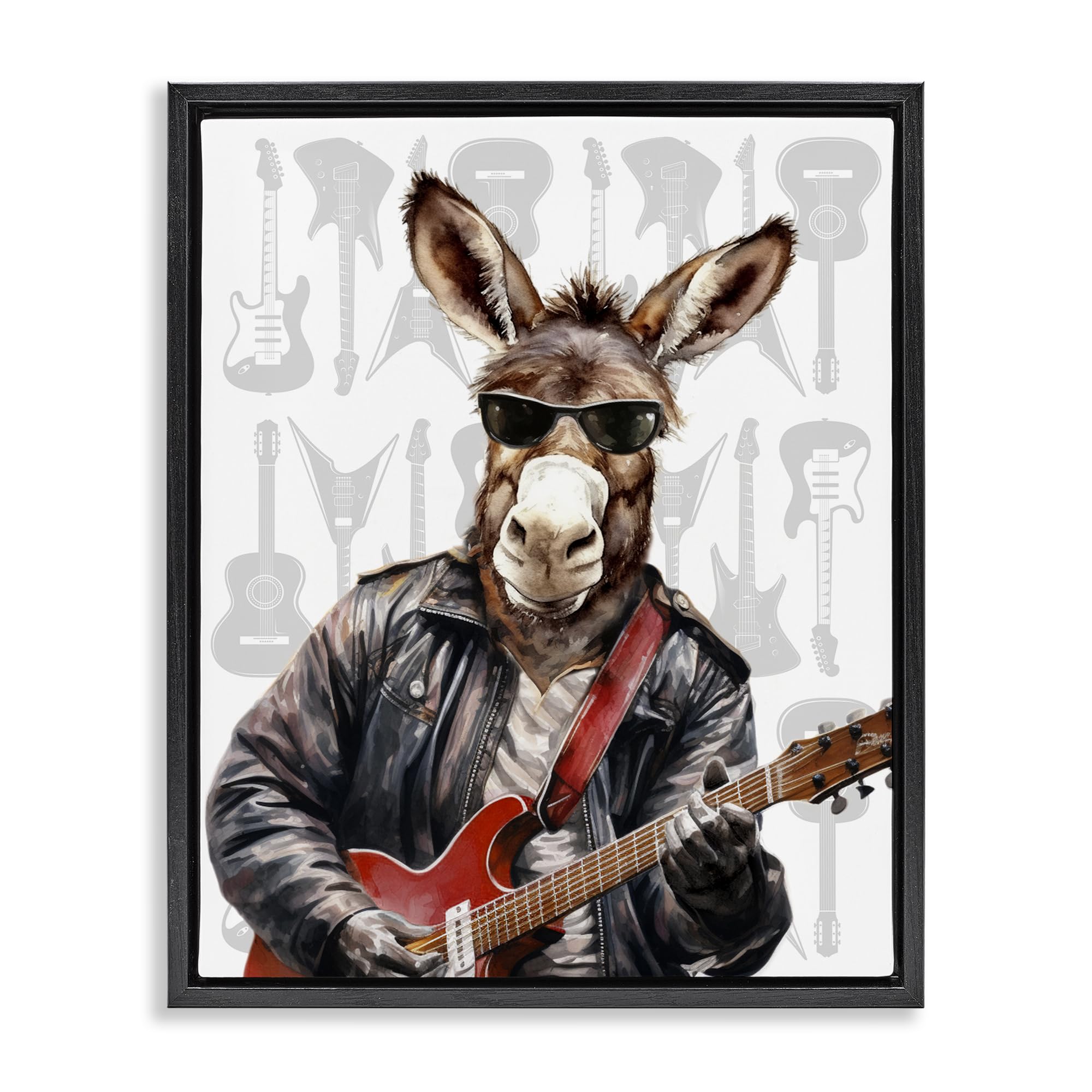 Stupell Industries 'Performing Musician Donkey', Floating Frame Canvas Art, Black, 25 x 31 Inches, Easy to Hang and Sturdy, Made in USA, by CAD Designs