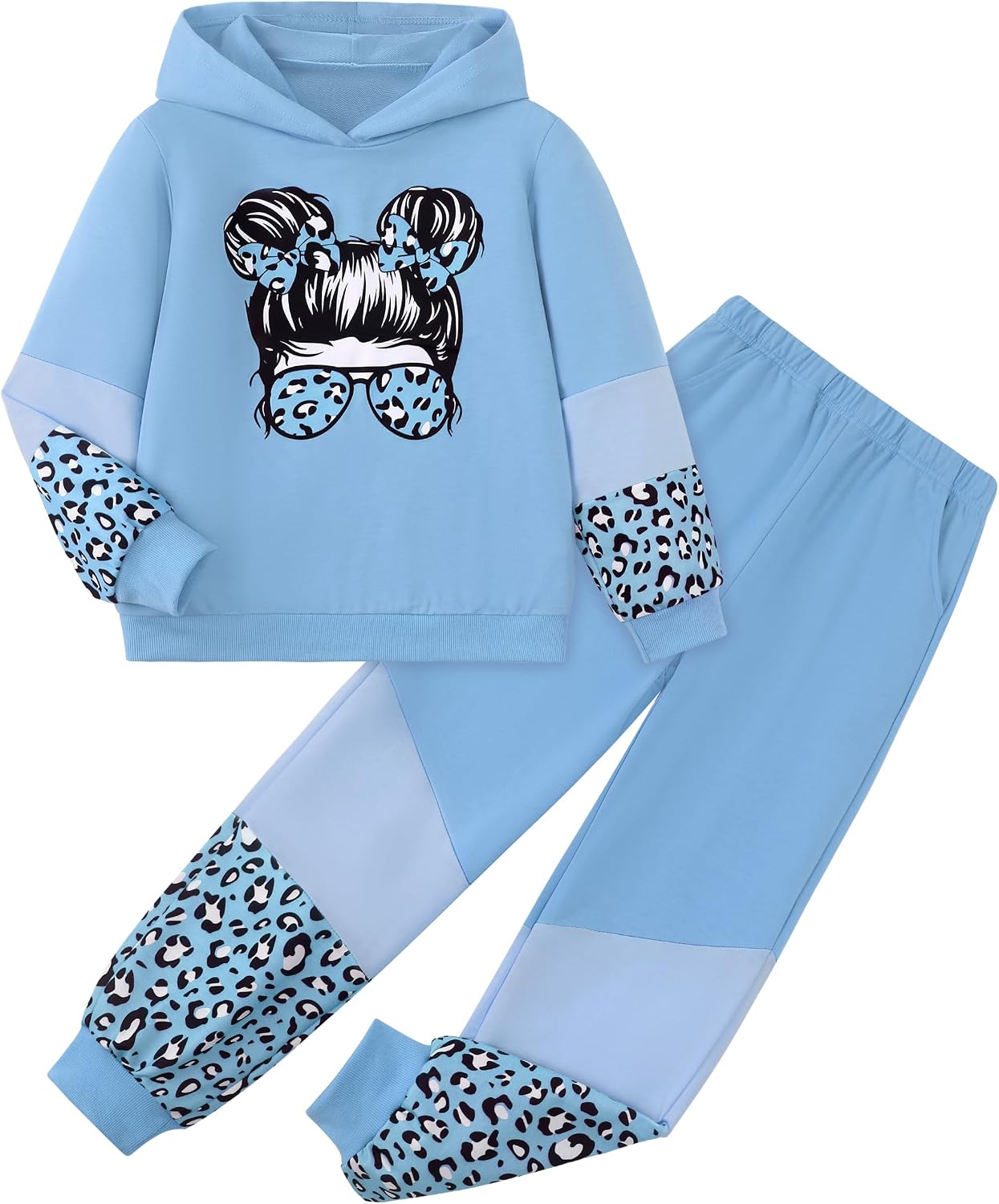 Girls Clothes Cool Girl Leopard Print,Sweatshirt Top Hoodie Pullover, Girls Outfits Sweatpant Set