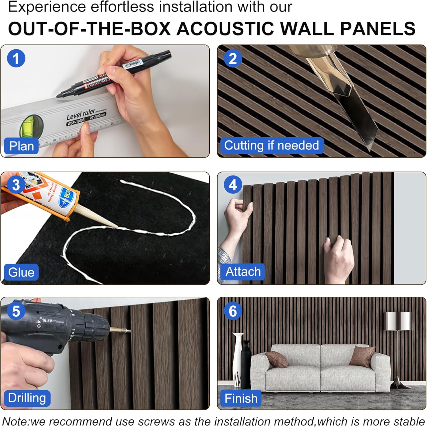 RELIANCER 2 Pack 47.3" x 23.6" Acoustic Wood Slat Wall Panels,Soundproof Wooden Salt Paneling for Wall & Ceiling Decor,3D Fluted Noise Reducing Wood Panel,3D Wainscoting Panels for Home,Studio,Office