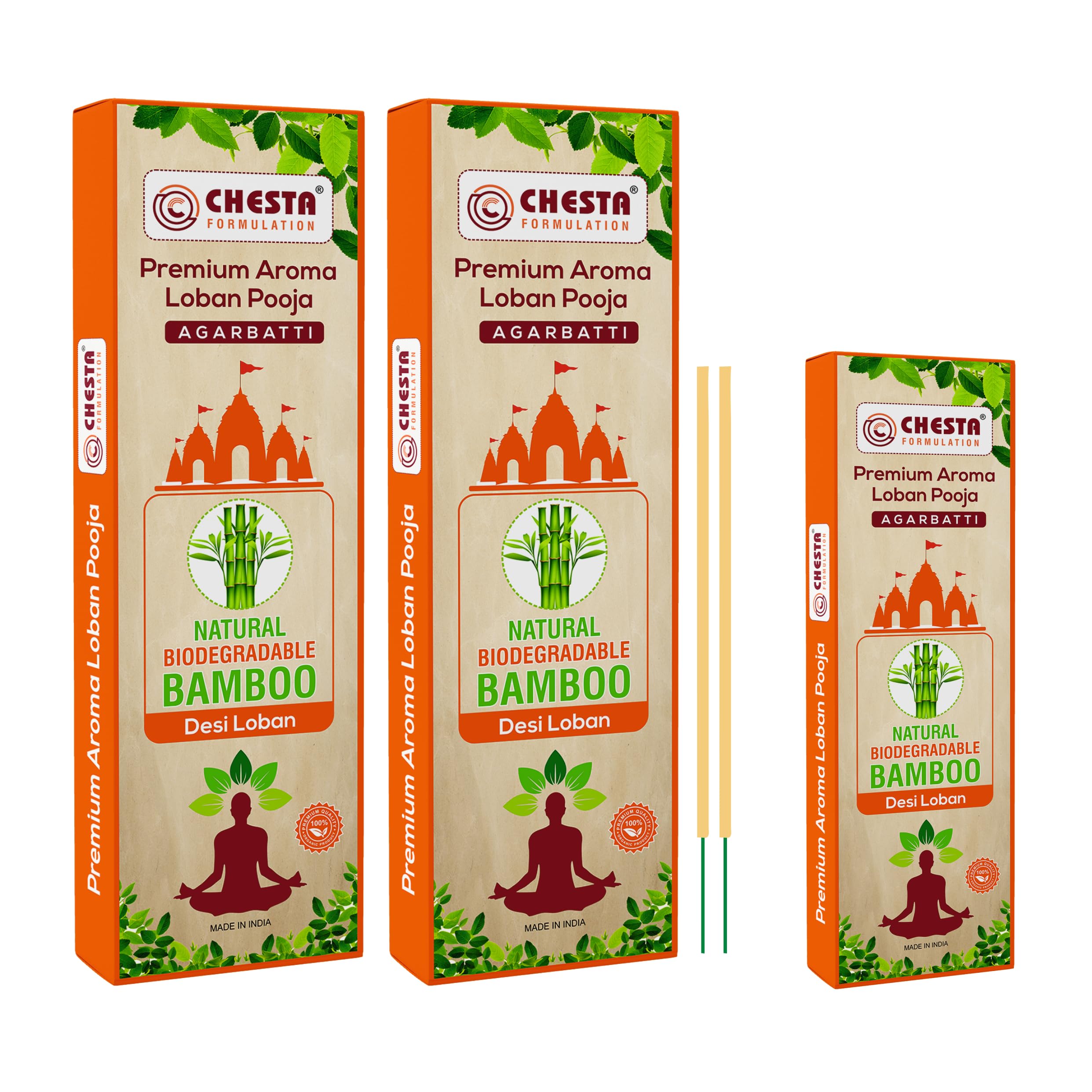 Chesta Formulation Premium Aroma Desi Loban Pooja Agarbatti [Buy 2 Get One for Home Freshness, Prayer | Made by Bamboo Stick| Burning Time- 35-40 Min- 50 Sticks [2 Box Pack + One Box Free]