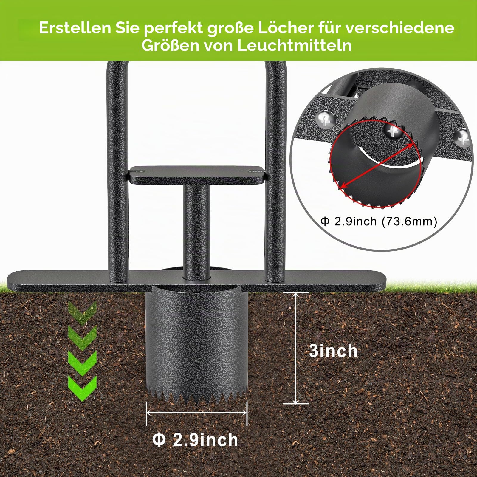 Dolibest Blumenzwiebel Pflanzwerkzeug, 85cm Zwiebelpflanzer Tulpen Narzissen Rasenlocher Ausstecher 9cm Tiefe Einpflanzhilfe Scharfe Verzahnung mit Auslöseautomatik für Verdichtete Erde