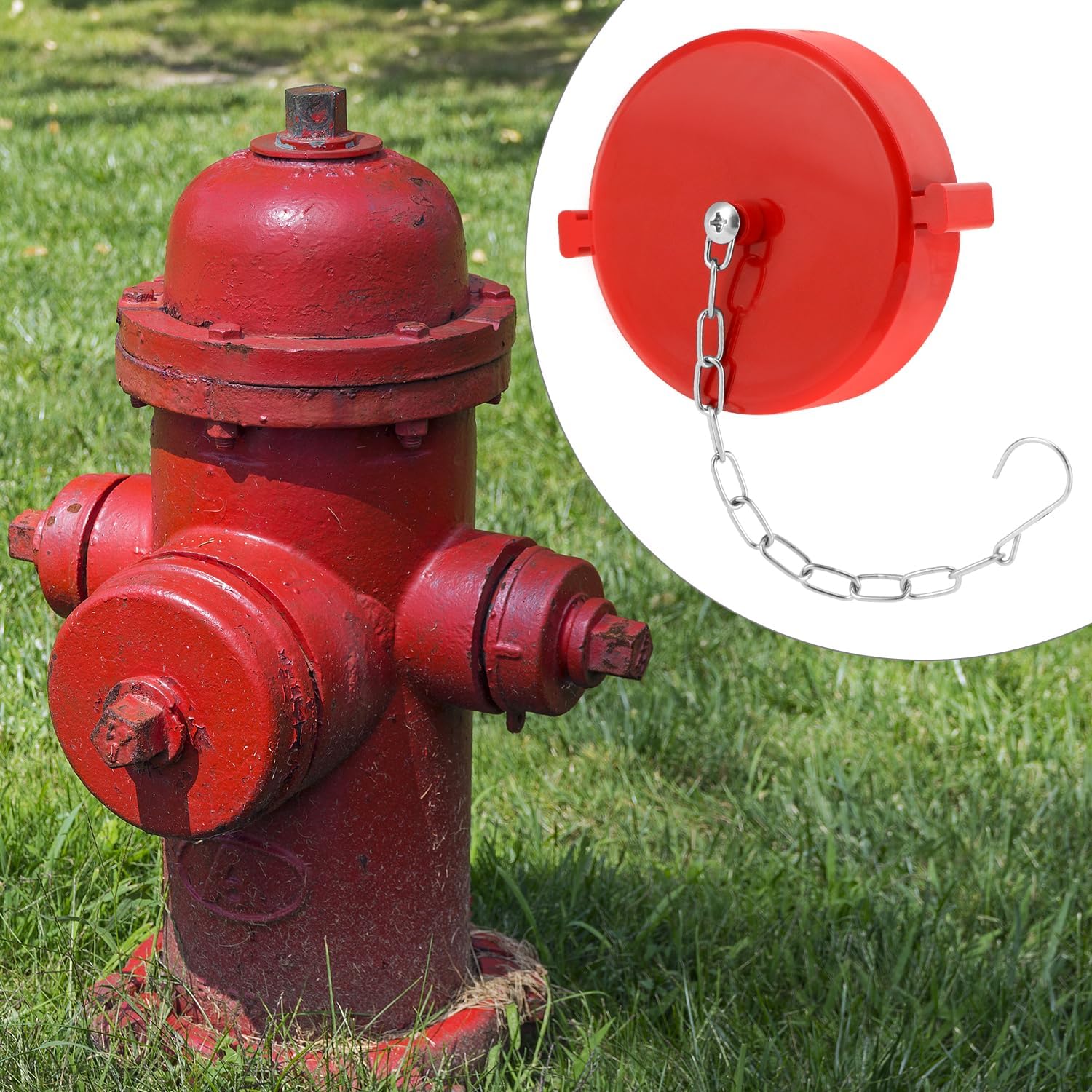 QWORK 2-1/2 Inch NST/NH Fire Hose Connection Standpipe Cap Fitting with Chain - 12 Pack Red Thermoplastic, Anti-Theft FDC Cap
