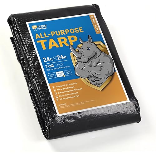 GUARD SHIELD Black Tarp Waterproof 24x24 Feet Medium Duty All Purpose Poly Tarps Cover 7mil