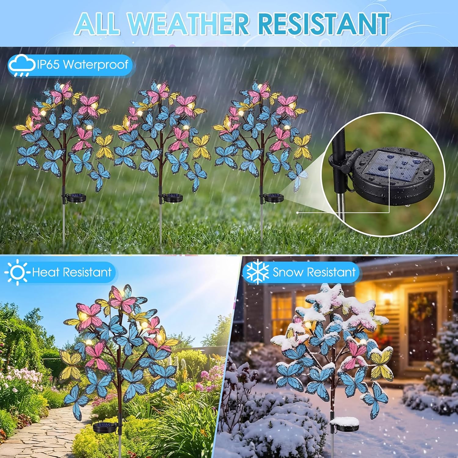 Meagoo Butterfly Solar Lights for Outside, 800mA Whimsical Solar Powered Butterfly Garden Stakes with 20 Butterflies for Outdoor Yard Lawn Flower Garden Cemetery Mothers Day Grave Decorations (4 Pack)