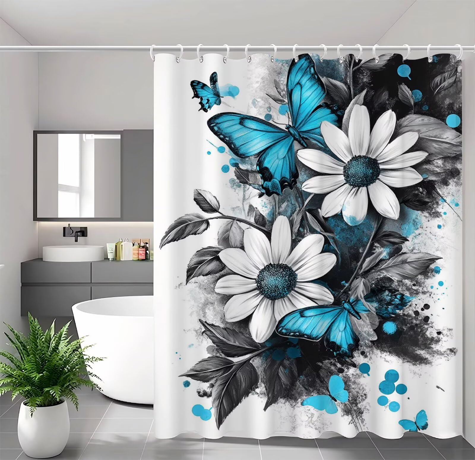 Rideau de douche gris pour décor de baignoire et ambiance spa moderne 130x180