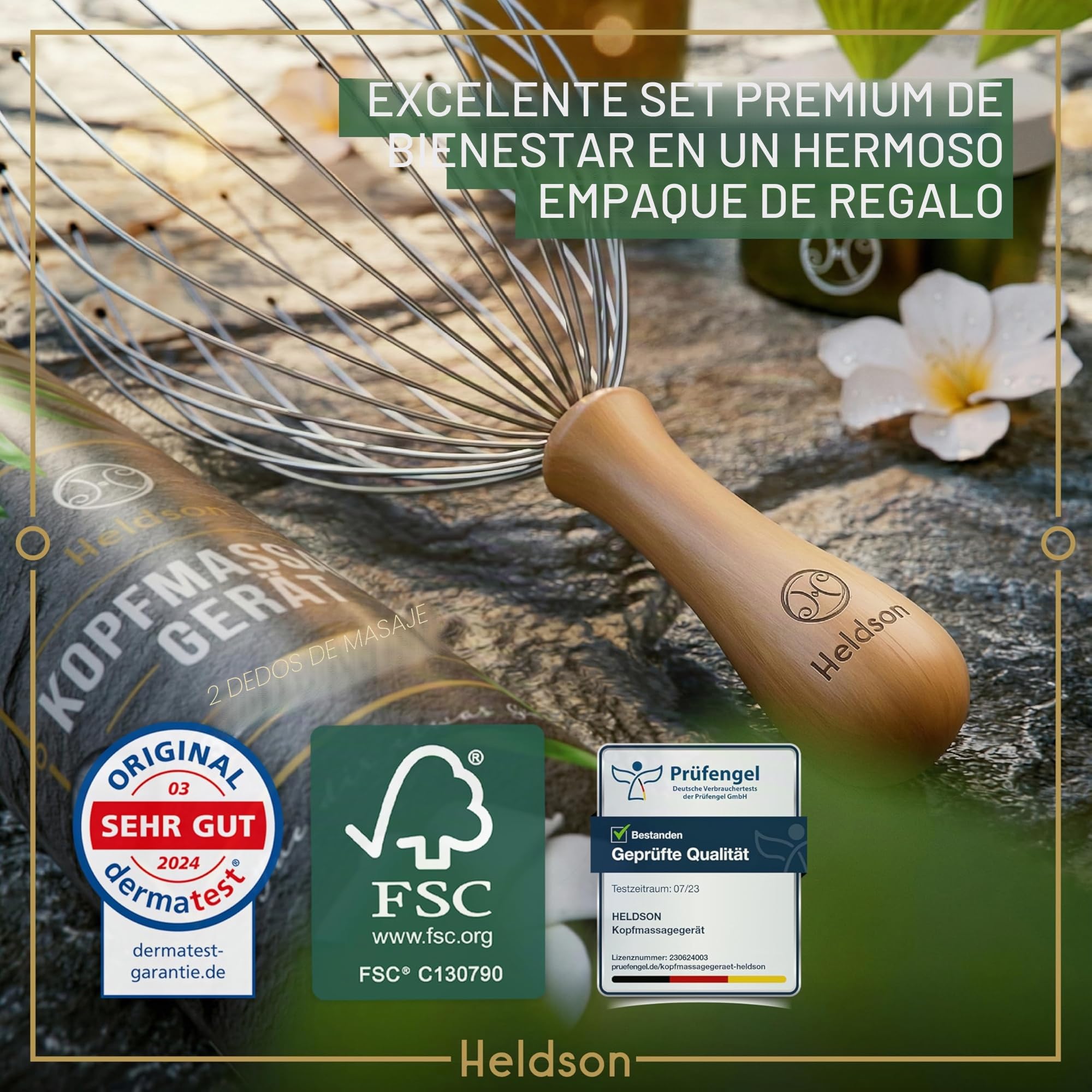 ELDSON® Masaje de cabeza de araña FSC®100%, masajeador de cabeza, masaje de cabeza y masaje de cabello, masajeador de cuero cabelludo, rascador de cabeza, regalo de bienestar