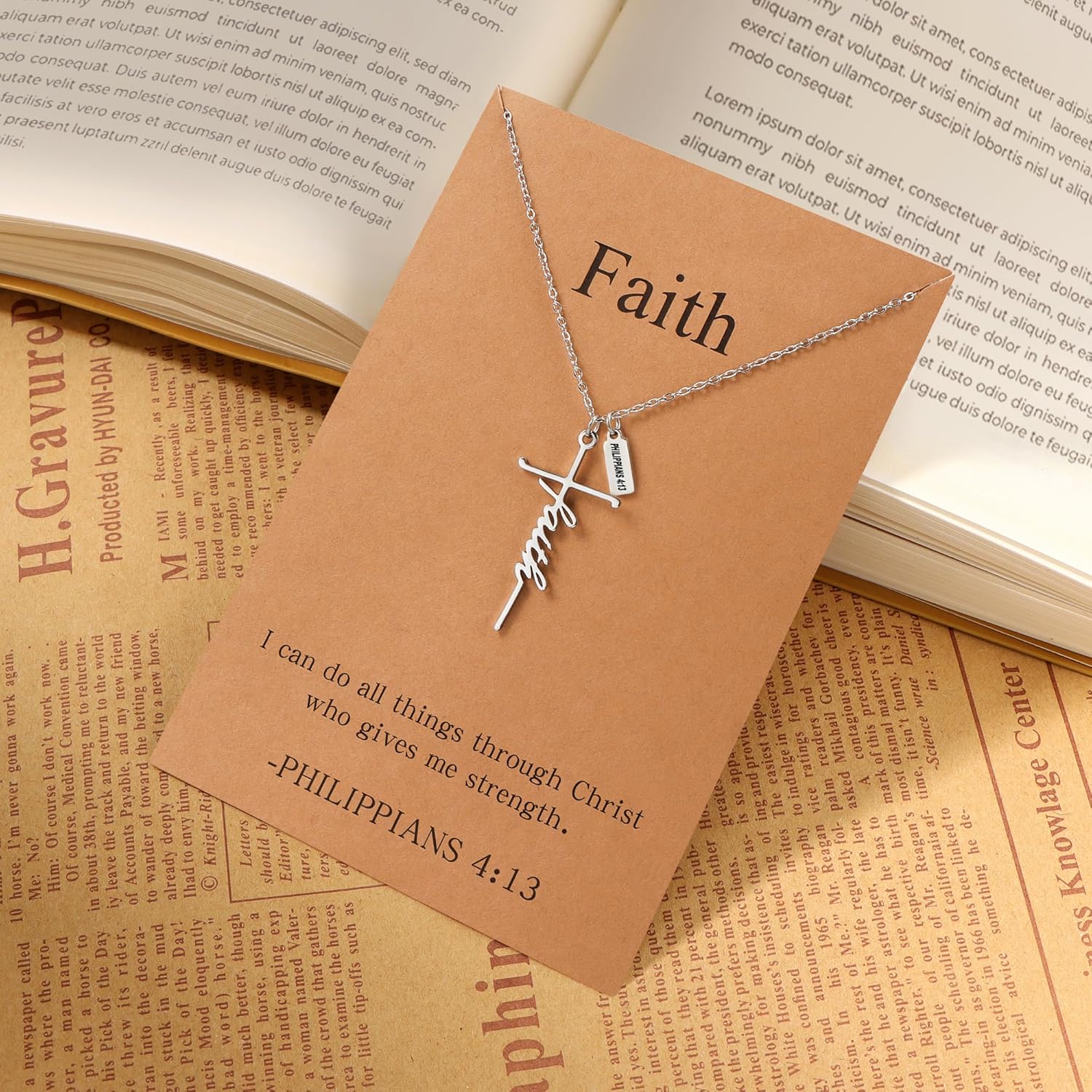 Lcherry Faith Necklace for Women Bible Verse Cross Necklace Religious Jewelry Christian Baptisms Gifts for Women - Image 5