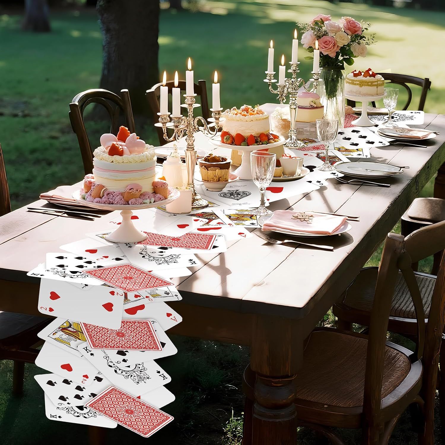 Preboun 1 Pcs Wonderland Tea Party Decoration 12 × 72 Inches Poker Linen Table Runner Wonderland Decorations for Game Playing Birthday Halloween Party Favor Decoration