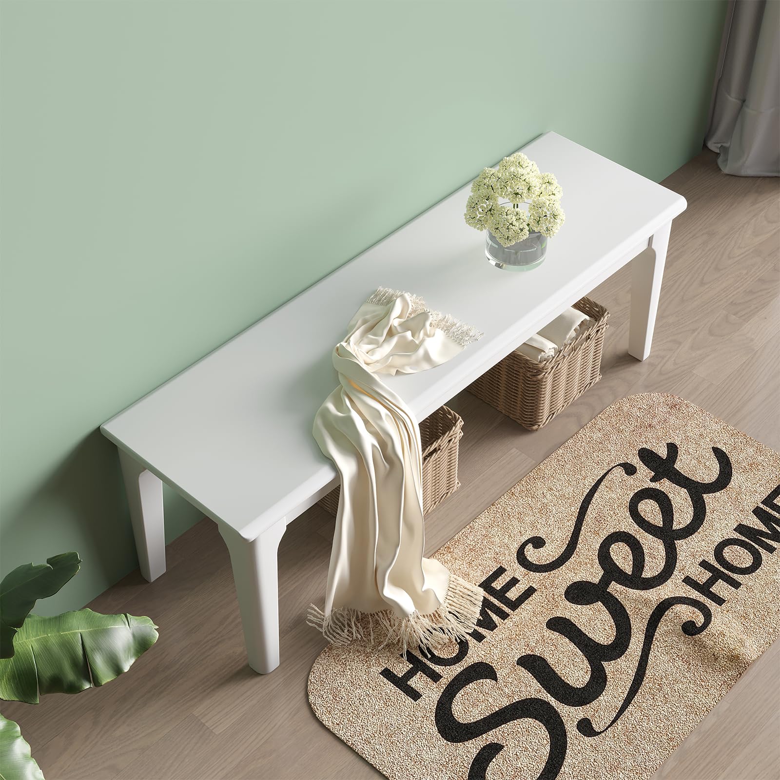 Panca in legno di quercia massiccio, per camera da letto, casa, tavolo da pranzo, 120 x 36 x 40 cm, bianco