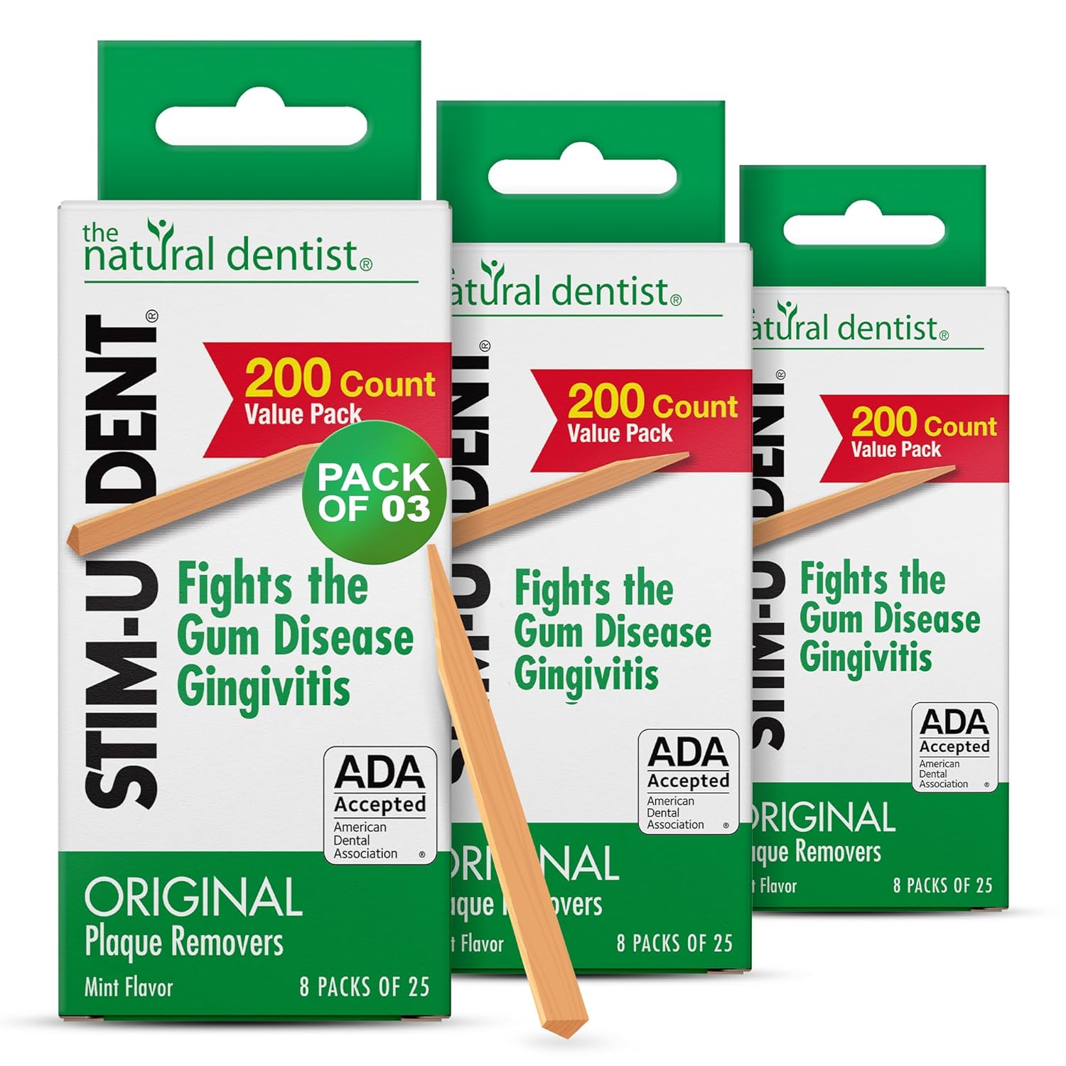 The Natural Dentist Stim-U-Dent Mint Dental Picks Wooden Toothpicks for Food Plaque Removal Refreshing Mint Flavor Travel-Friendly 24