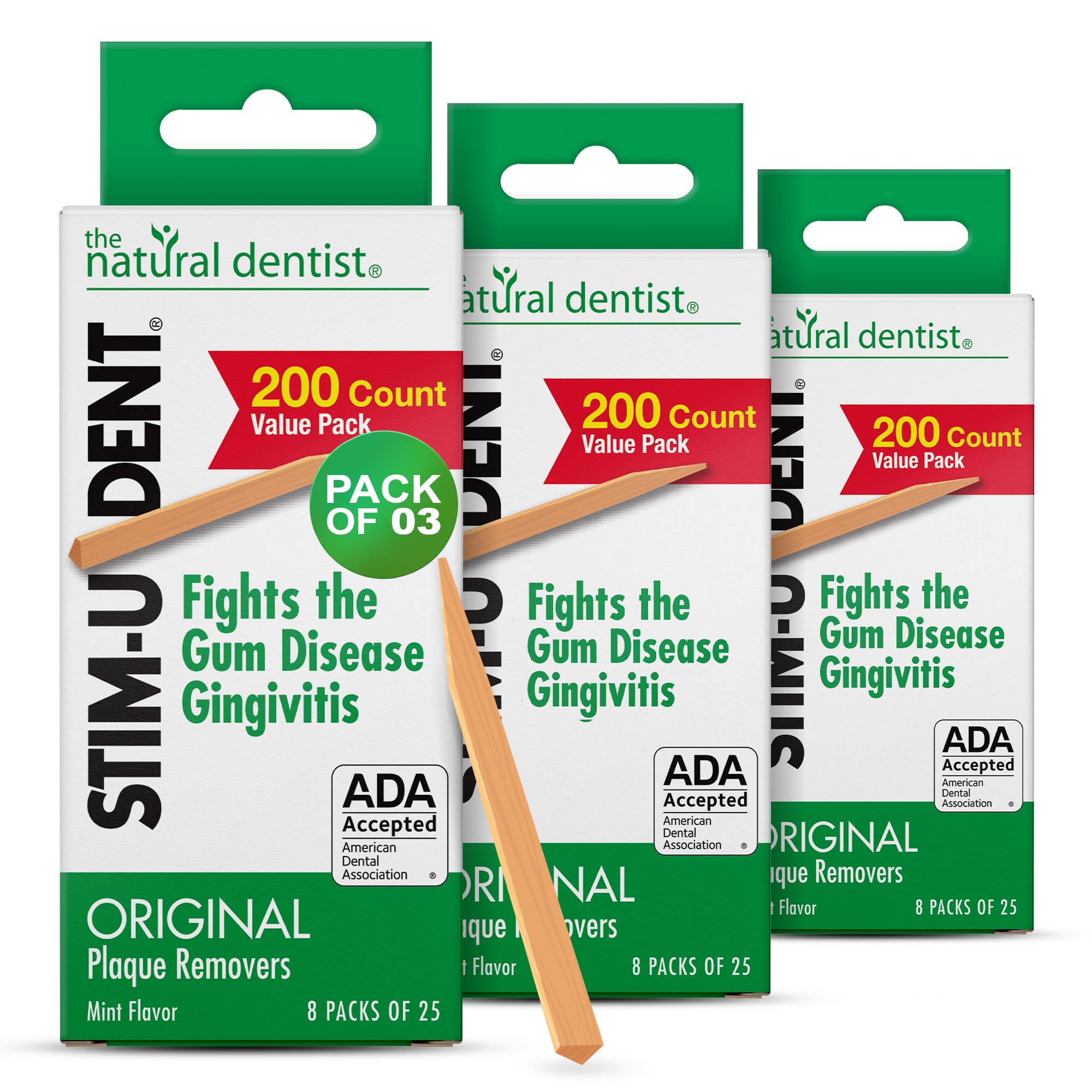 The Natural Dentist Stim-U-Dent Mint Dental Picks, Wooden Toothpicks for Food & Plaque Removal, Refreshing Mint Flavor, Travel-Friendly, 24 Packs of 25 Picks/Pack (600 Picks)